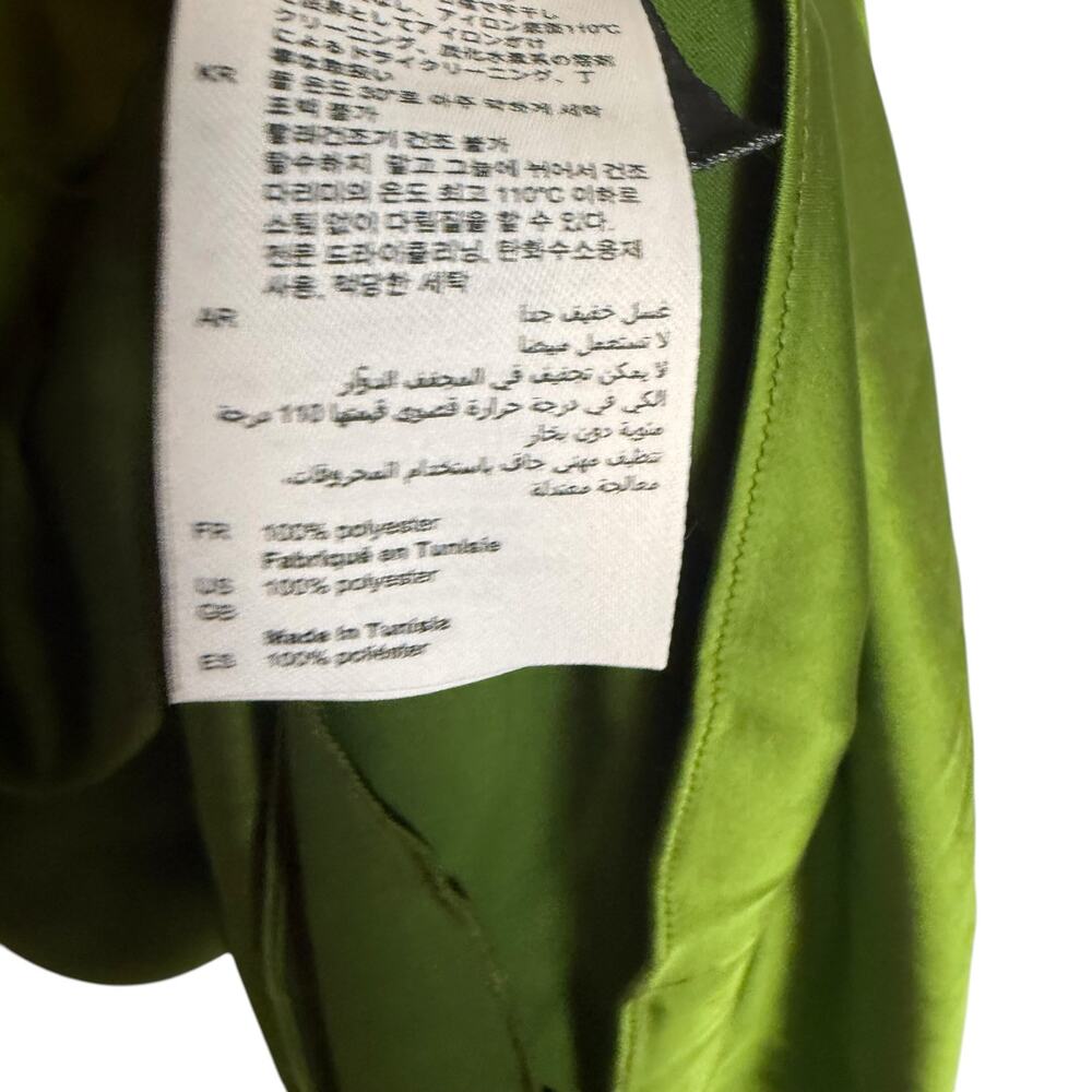 Sandro Zola Green Satin Ruched Front Tie Strap Slip Cocktail Midi Dress Size 4 - Picture 14 of 15